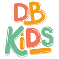Logo des DBKids, écrit en relief et lettres colorées en rouge, orange et vert. 