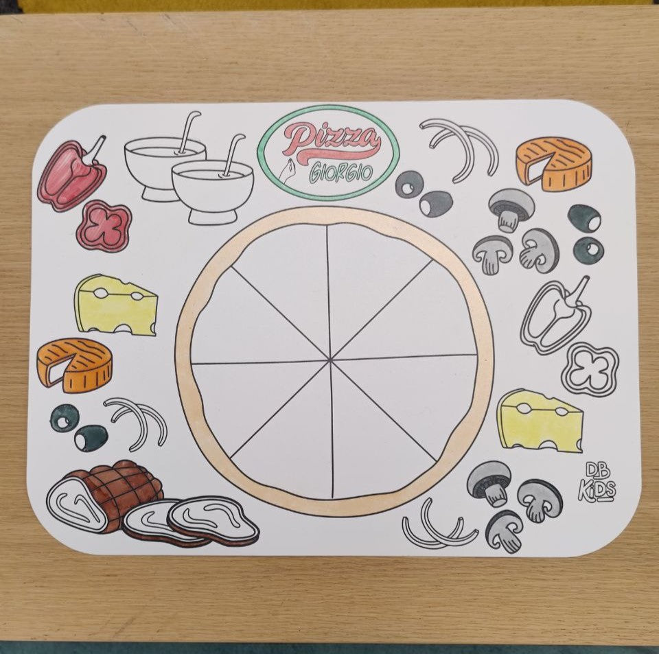 Set de table représentant une pizza et ses garnitures 