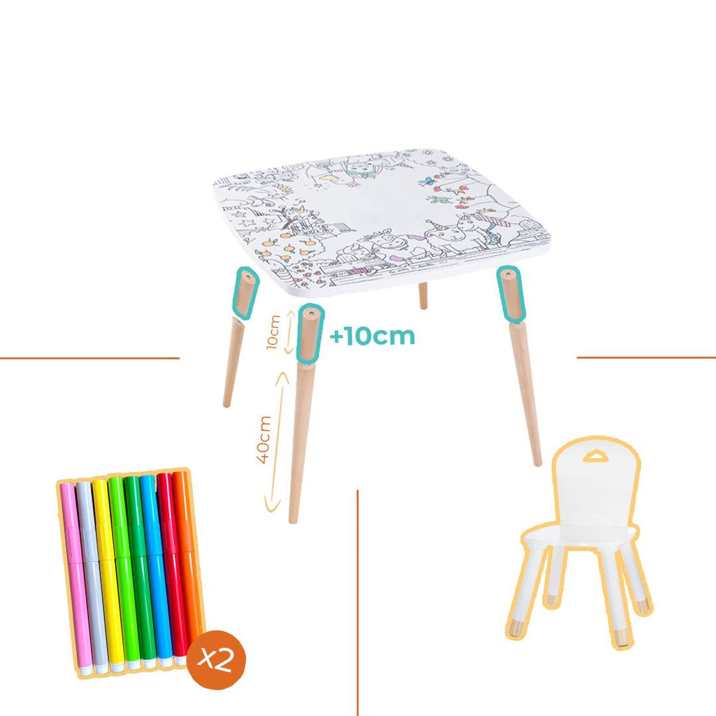 Pack comprenant une coloritable, ses rallonges de 10 centimetres, une chaise et lot de feutres