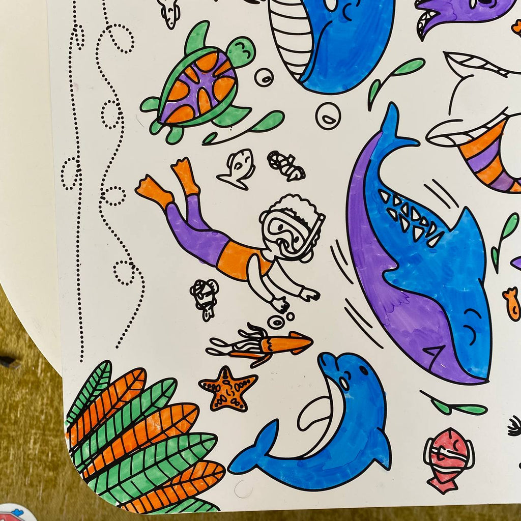 Set de table sur le thème de l'océan (animaux marins) colorié 